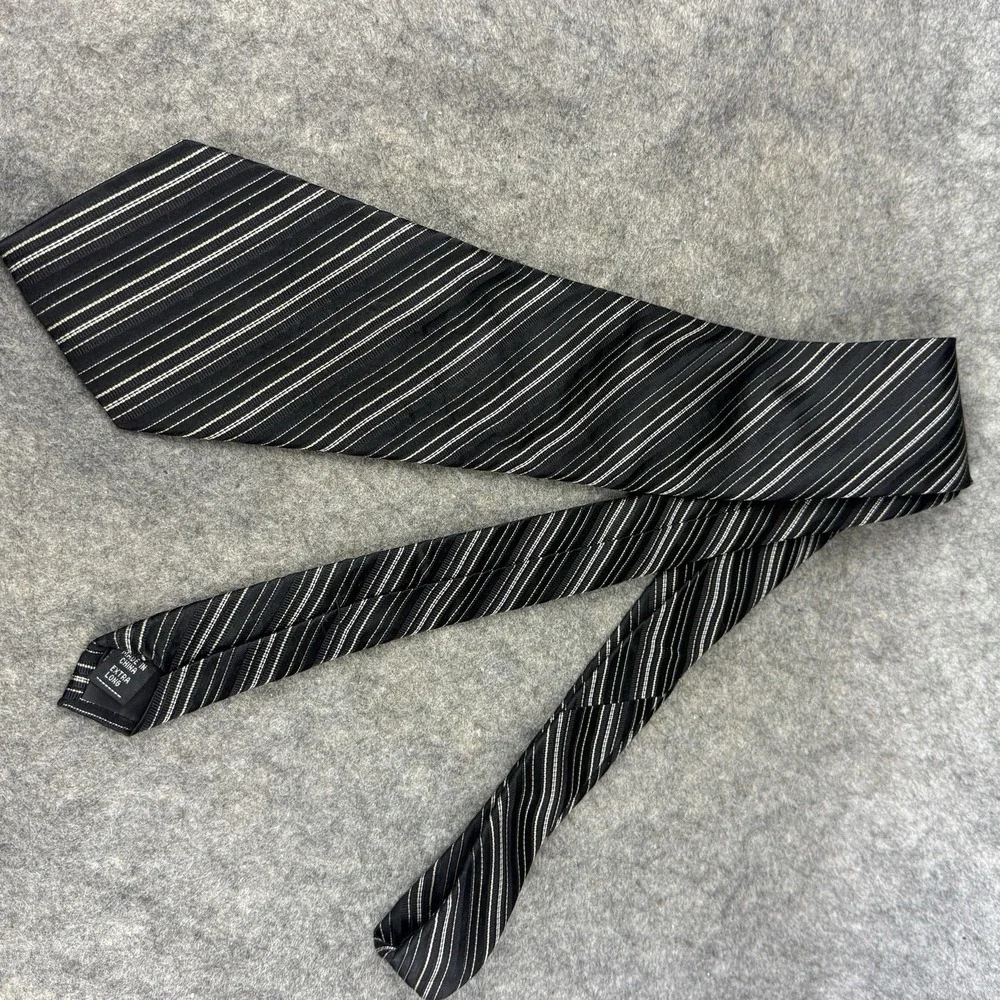Joseph‎ & Feiss International 100% SILK Necktie Black Cream Striped Extra Long